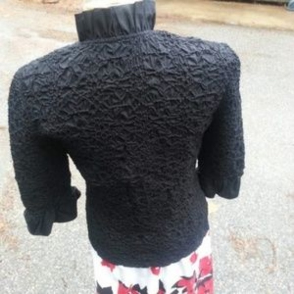 Go SILK Black Ruffle-Sleeve Gathered Poplin jacket or blouse szM - Picture 4 of 6